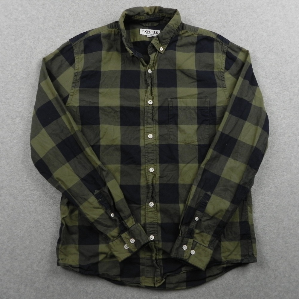 Express Shirt Mens Medium Soft Wash Casual Pocket Button Up Plaid Long Sleeve